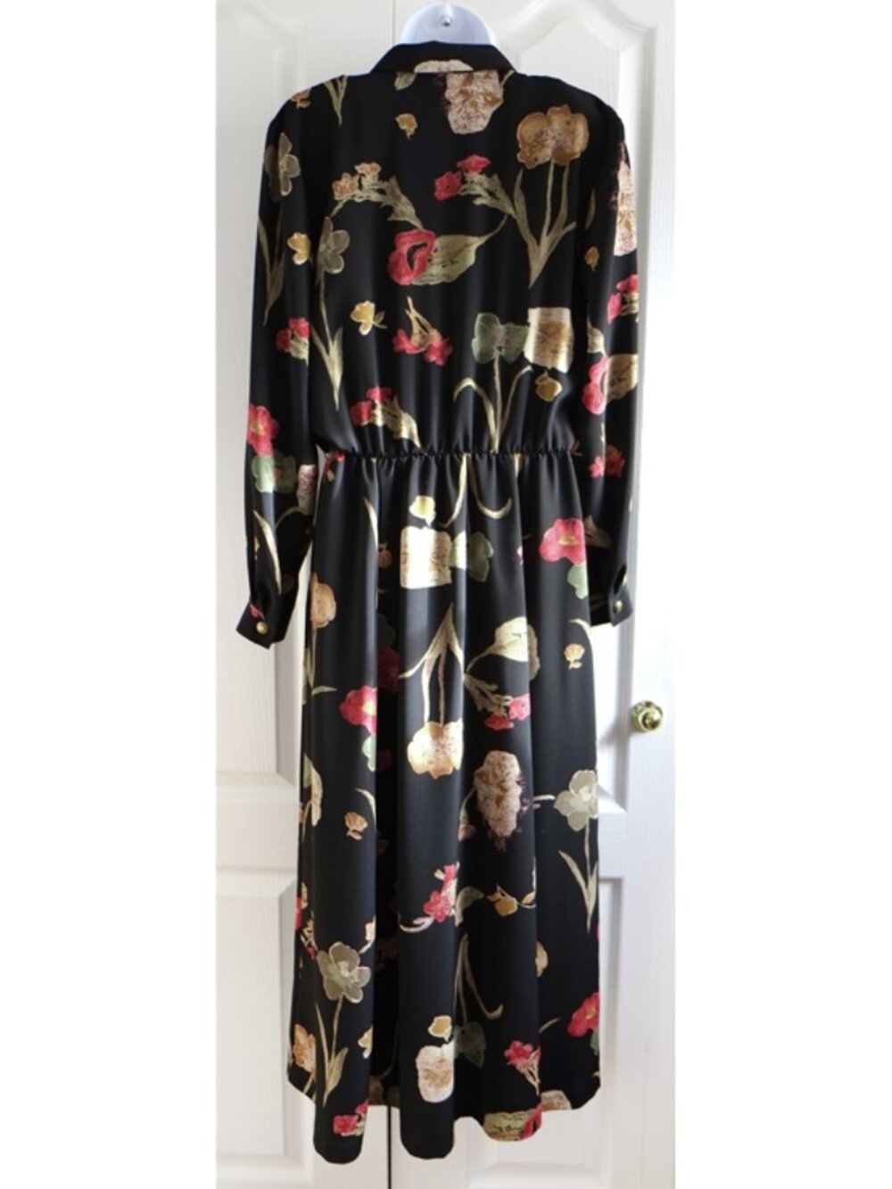 Beautiful vintage black and floral midi shirt dress by Randy Pantel - Picture 5 of 14
